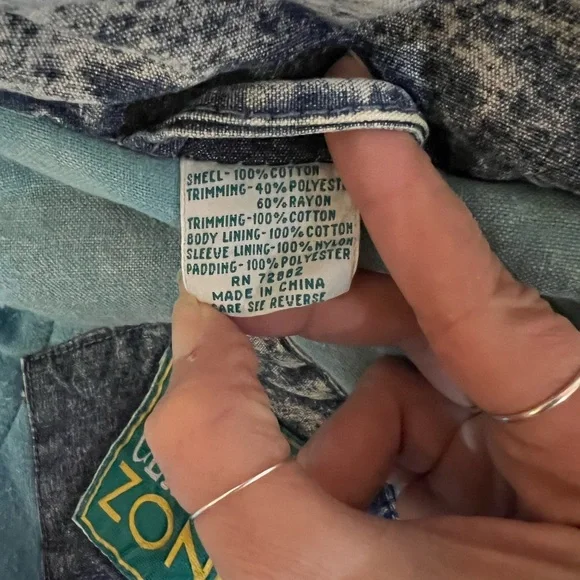 Vtg 80s 90s Acid Wash Denim Puffer Jacket Patchwork Glam Rock Hip Hop Bomber M - Picture 13 of 16
